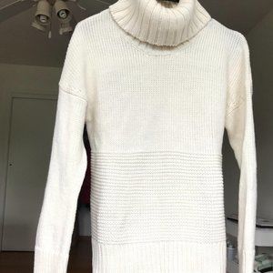 Cream Cowl-neck Knit Sweater with Drop Sleeve